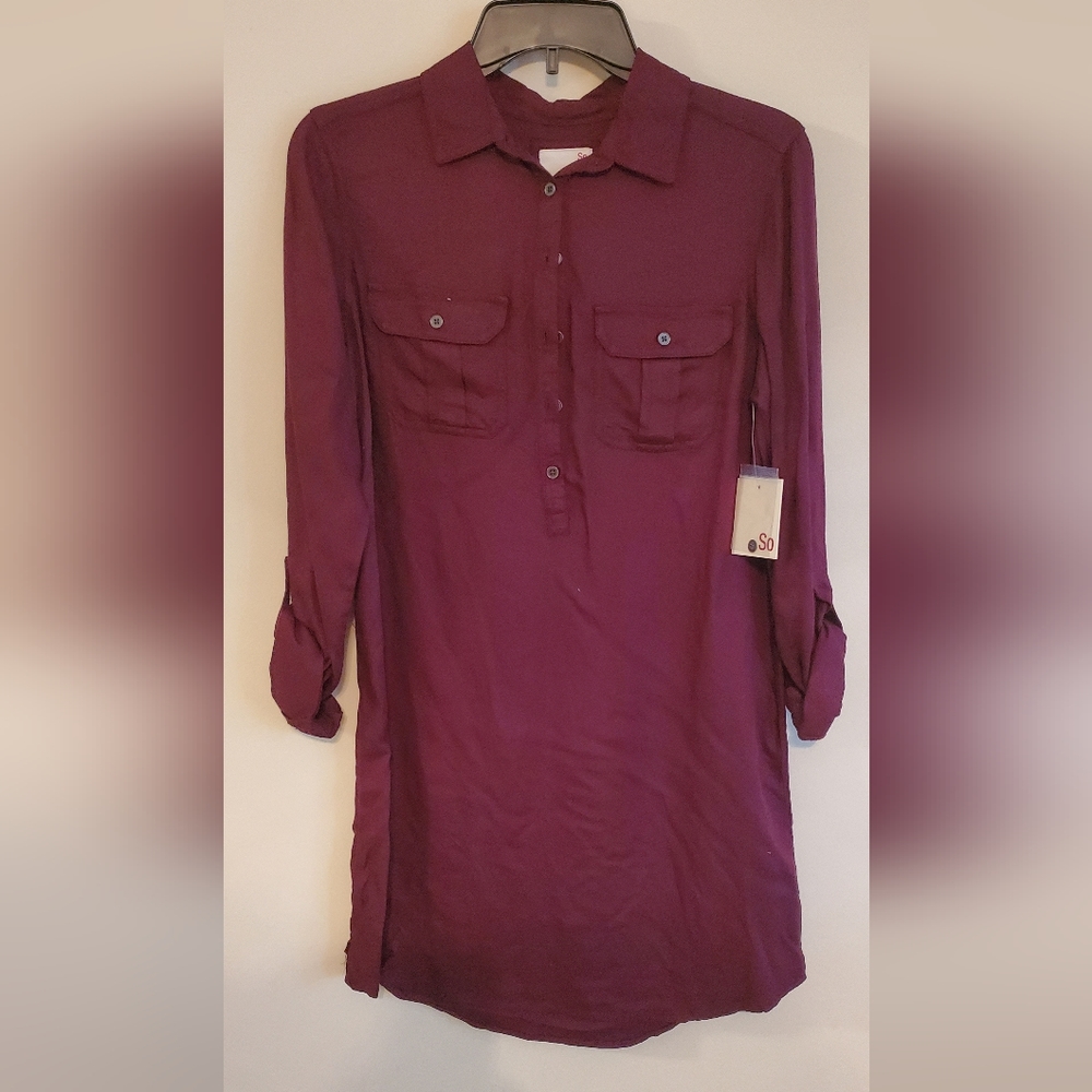 NWT SO shirt dress, size small, burgundy